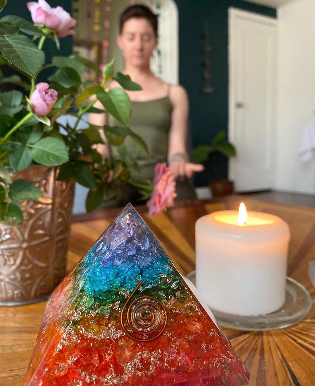 Orgonite Crystal Handmade Seven Chakra Gemstone Pyramid - Orgone Chakra Healing Stone Pyramids for Mediation, Yoga, Reiki, Spiritual Gift, Office and Home Décor - Image 8
