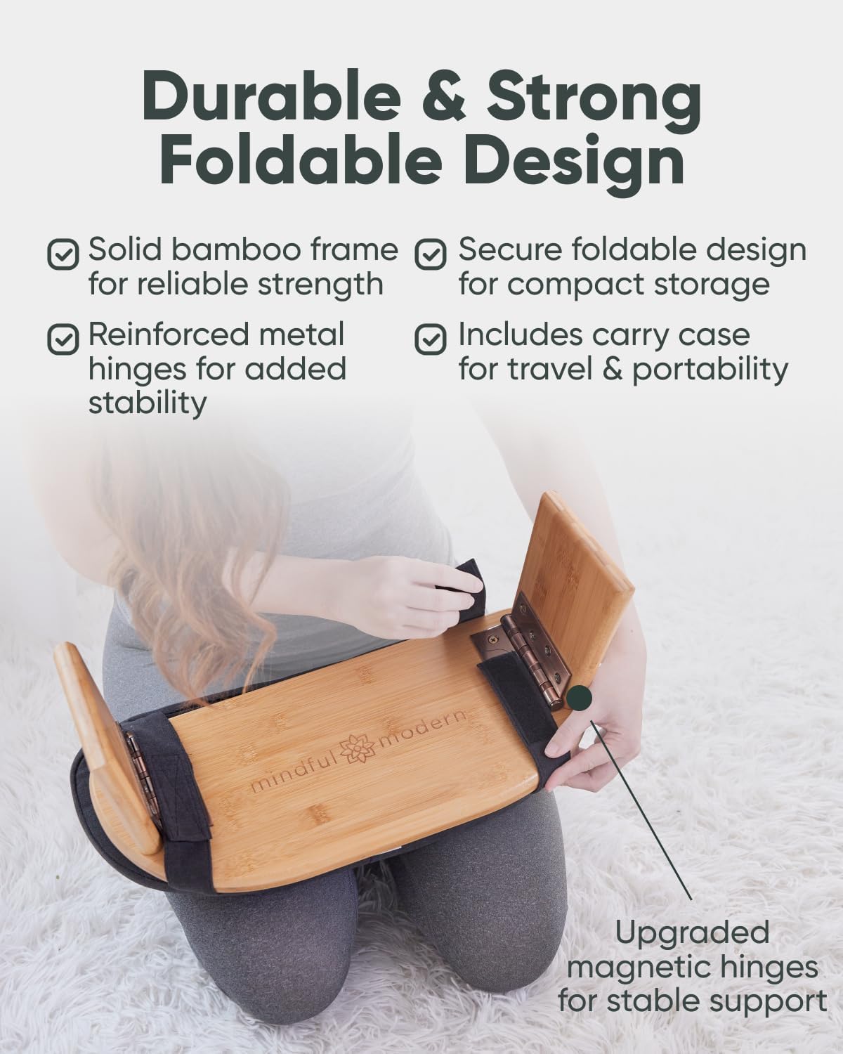 Mindful Modern Folding Meditation Bench - Bamboo Kneeling Stool w/Locking Magnetic Hinges - Prayer Kneeler Seiza Chair w/Soft Pillow & Travel Bag - Image 4