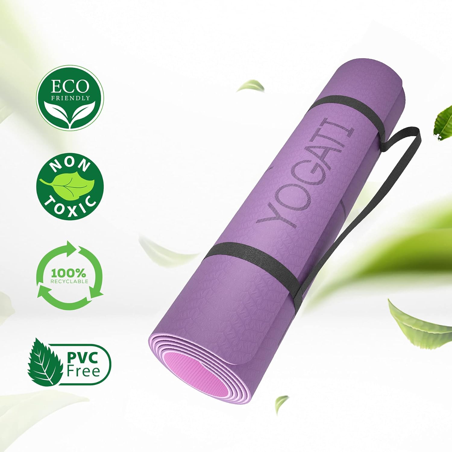 YOGATI® Yoga Mat with Strap with Alignment Lines. Home Workout Mat for Women, Men and Kids. Thick Non Slip Yoga Mat for Pilates and Fitness. Brown, Pink and Purple Yoga Mats - Image 5