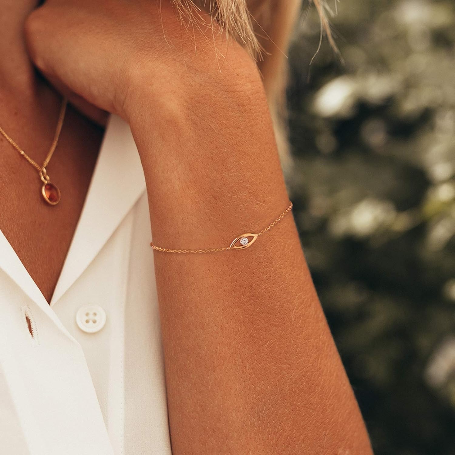MTMY Evil Eye Bracelet for Women 14K Gold Plated Dainty Bracelets with Crystcal Adjustable Chain Cute Eye Bracelet Gold Jewelry for Her - Image 5