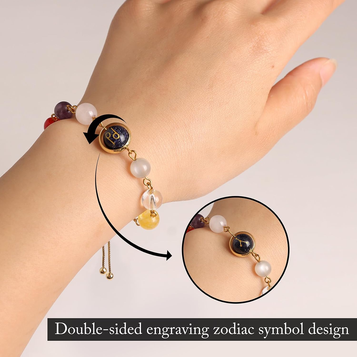 Raicegs Zodiac Bracelets for Women 18K Gold Plated Natural Stone Zodiac Sign Bracelets Gemstone Beads Healing Crystal Bracelets Constellation Horoscope Jewelry Gifts - Image 2