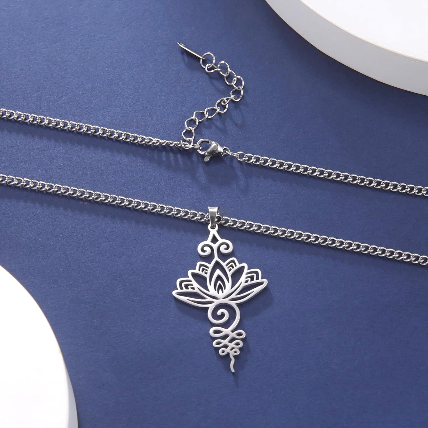 Dreamtimes Lotus Flower Pendant Necklace for Women Yoga Healing Charms Unalome Symbol Amulet Stainless Steel Jewelry Lotus Flower Necklace Buddha Yoga Necklace - Image 3