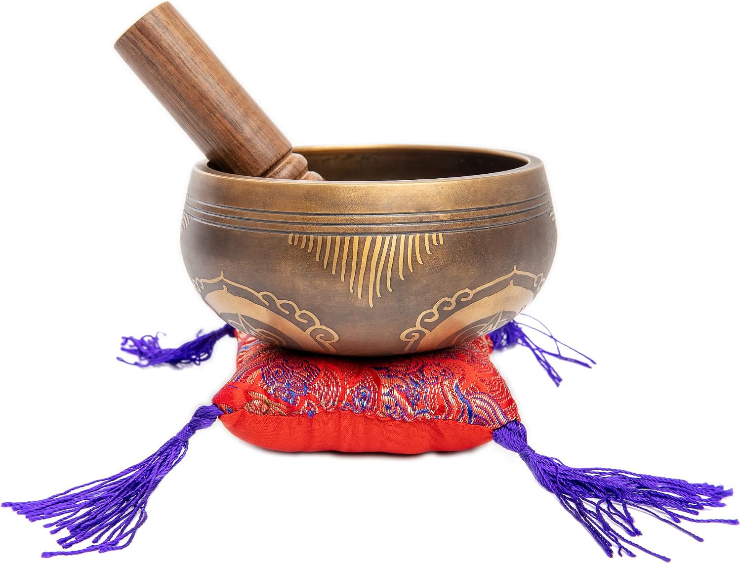 Tibetan Singing Bowl Set - Easy To Play Authentic Handcrafted For Meditation Sound Chakra Yoga Healing 4 Inches By Himalayan Bazaar (Brown and Maroon) - Image 4