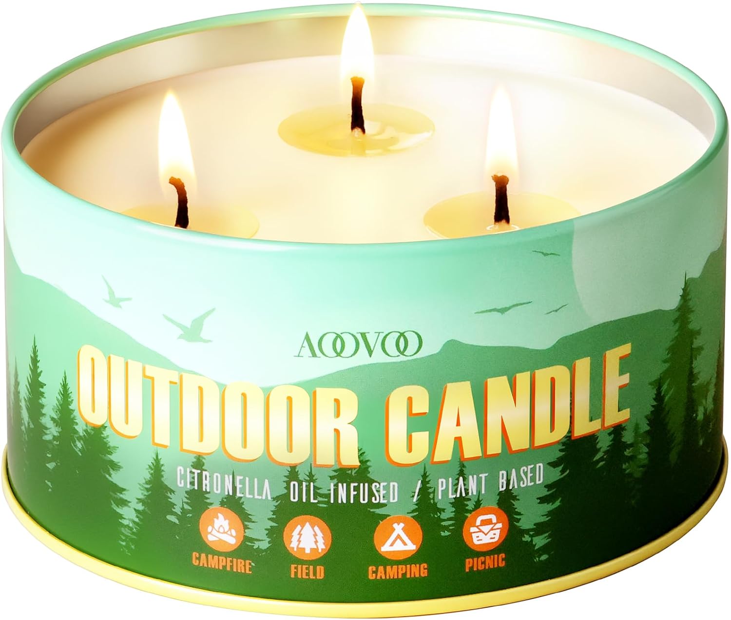 AOOVOO Citronella Candles Outdoor - 3 Wick 12oz Large Camping Candle, Soy Wax Non Toxic, Strong Citronella Scented Candle for Patio Backyard Garden Picnic