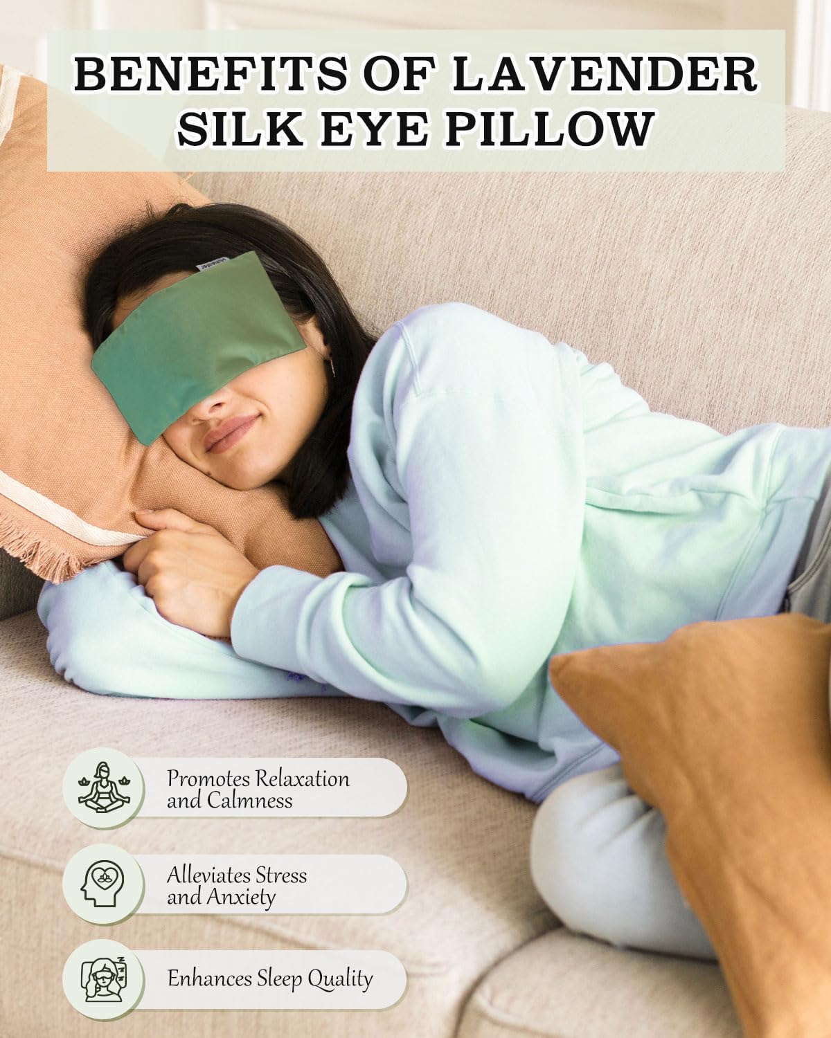 Eye Pillow for Sleeping, Headache Relief, Sinus Pressure, Weighted Eye Mask for Relaxation, Yoga, Moist Heat Eye Compress, Meditation Accessories, Lavender Gift Set for Women (Velvet Green 4 Pack) - Image 2