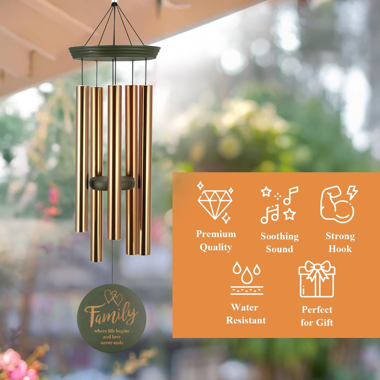 ASTARIN Wind Chimes for Outside, Large Outdoor Windchimes with Engraved Tree of Life, Premium Tuned Metal Chimes for Mother/Grandma, Home & Garden Decor with Soothing Tone - Image 6