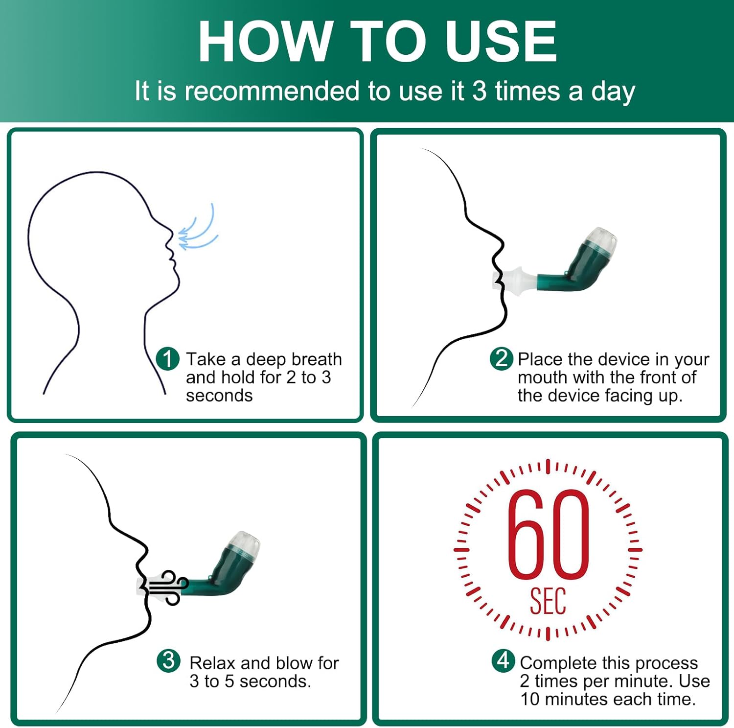 Giyosk Breathing Exercise Device for Lungs, Lung Expansion and Mucus Relief Device, Portable Expiratory Breathing Exerciser with A Set of Accessories, Breathing Trainer for Lung Cleanse(Green) - Image 3