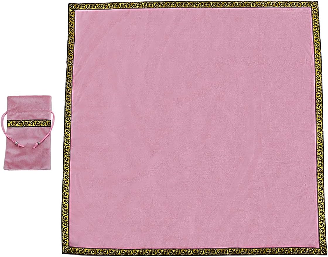 BLESSUME Altar Tarot Table Cloth for Reading Wicca Square Divination Velvet Cloth with Tarot Pouch (Pink 1) - Image 5