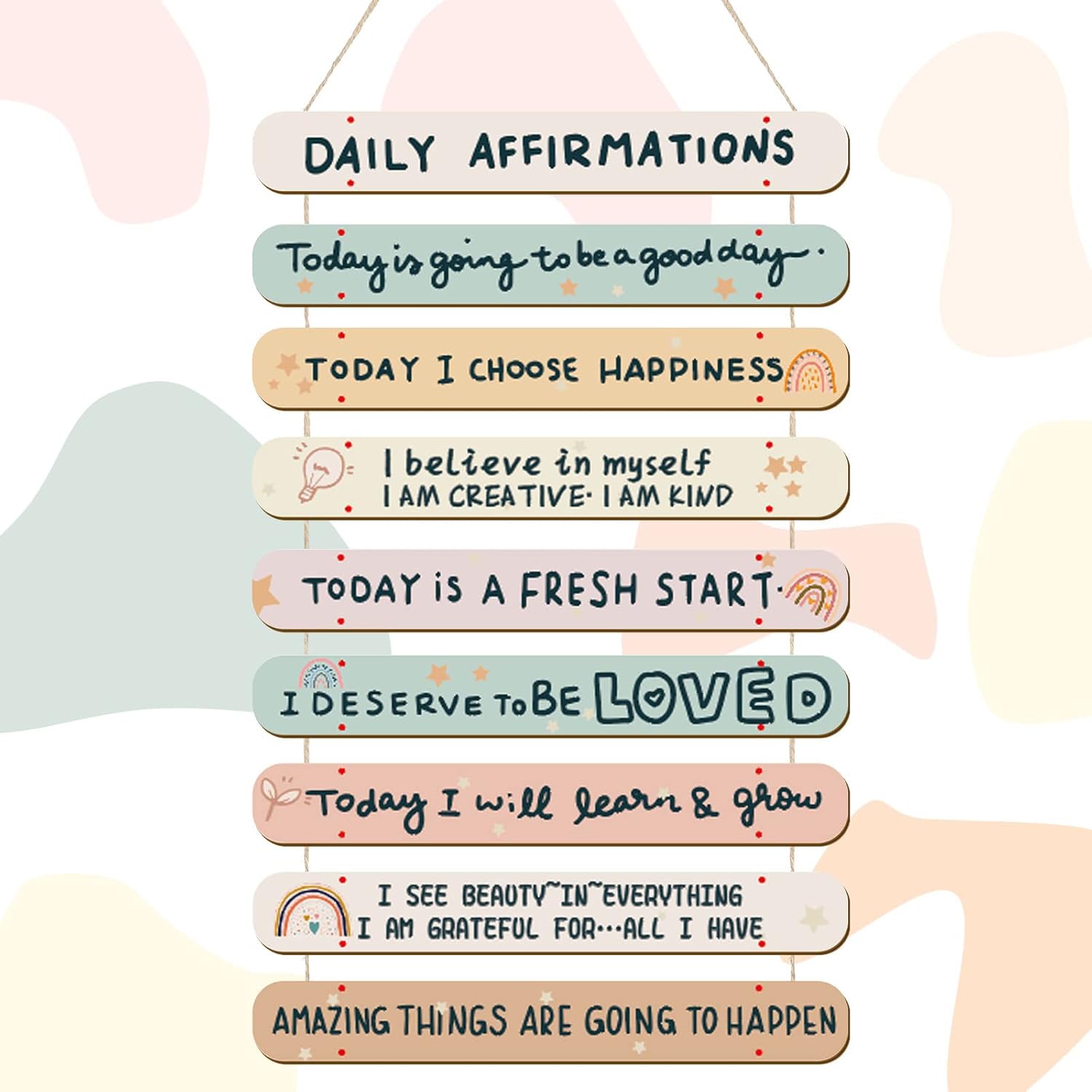 Gerrii Positive Affirmations Wall Decor Wooden Inspirational Wall Art Mental Awareness Motivational Hanging Art Positive Self Love Quotes Decor for Back to School Classroom Nursery Office(Rainbow)