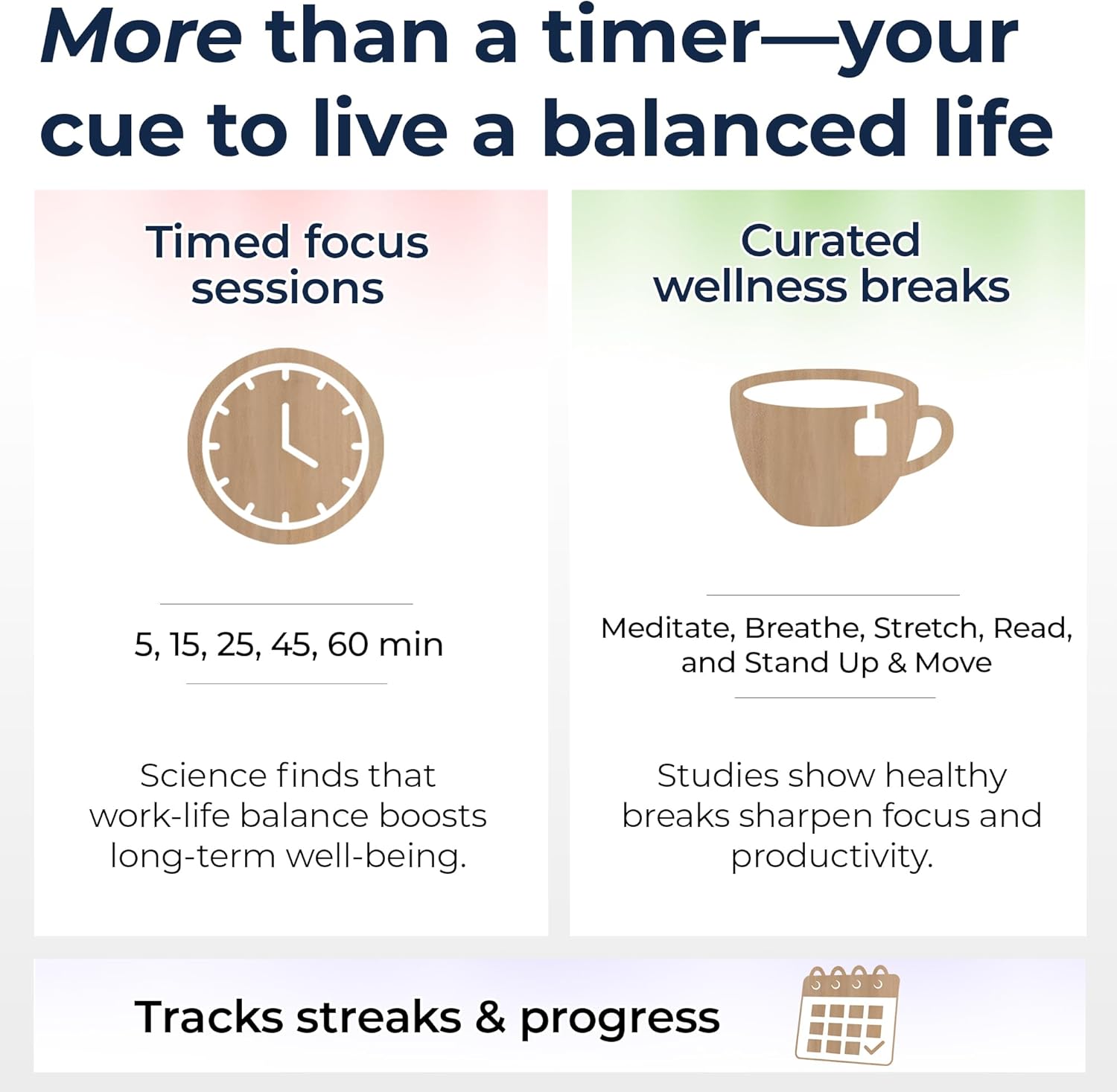 Mindsight Focused Activity Timer & Tracker | Promotes Work Life Balance & Productivity | Pomodoro 'Plus' w/ 5 Fixed timers + 5 curated Wellness Activities | Office Desk Accessory | Mindfulness | ADHD - Image 4