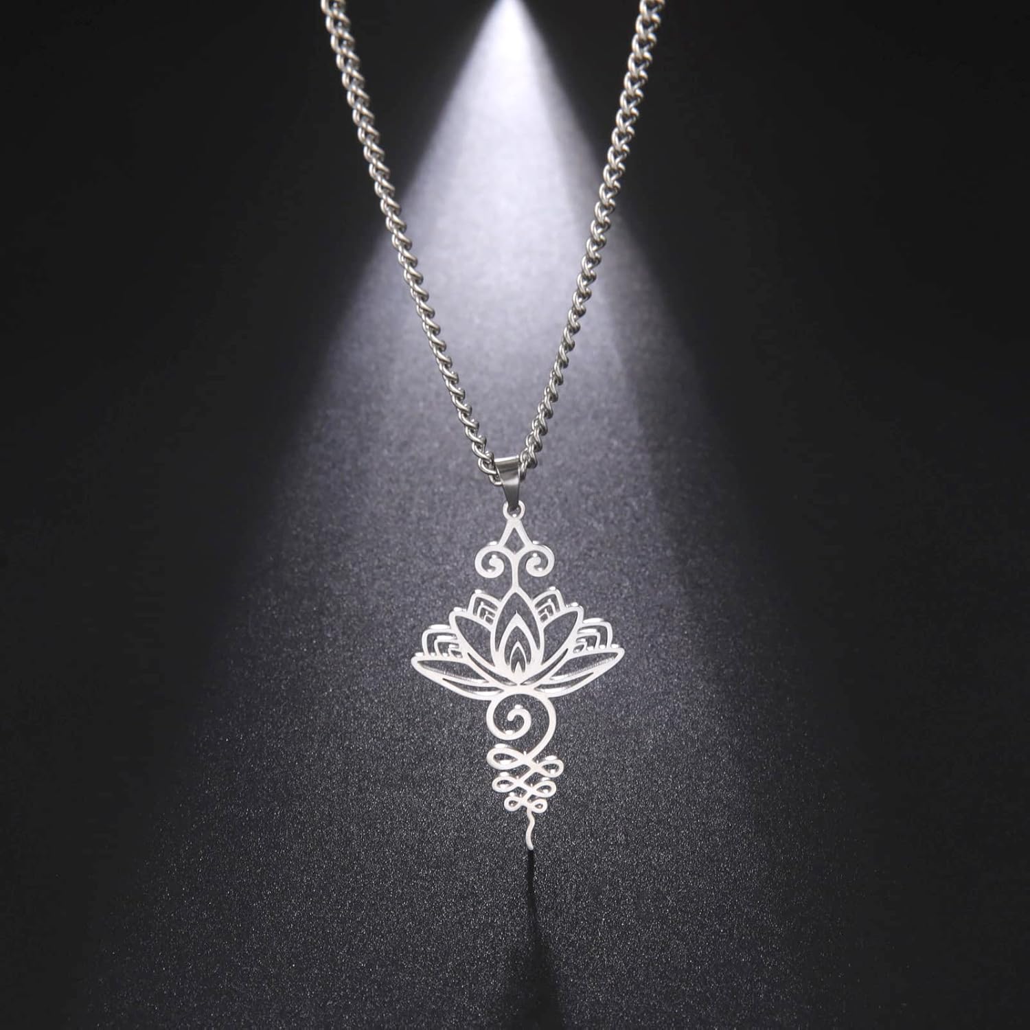 Dreamtimes Lotus Flower Pendant Necklace for Women Yoga Healing Charms Unalome Symbol Amulet Stainless Steel Jewelry Lotus Flower Necklace Buddha Yoga Necklace - Image 2