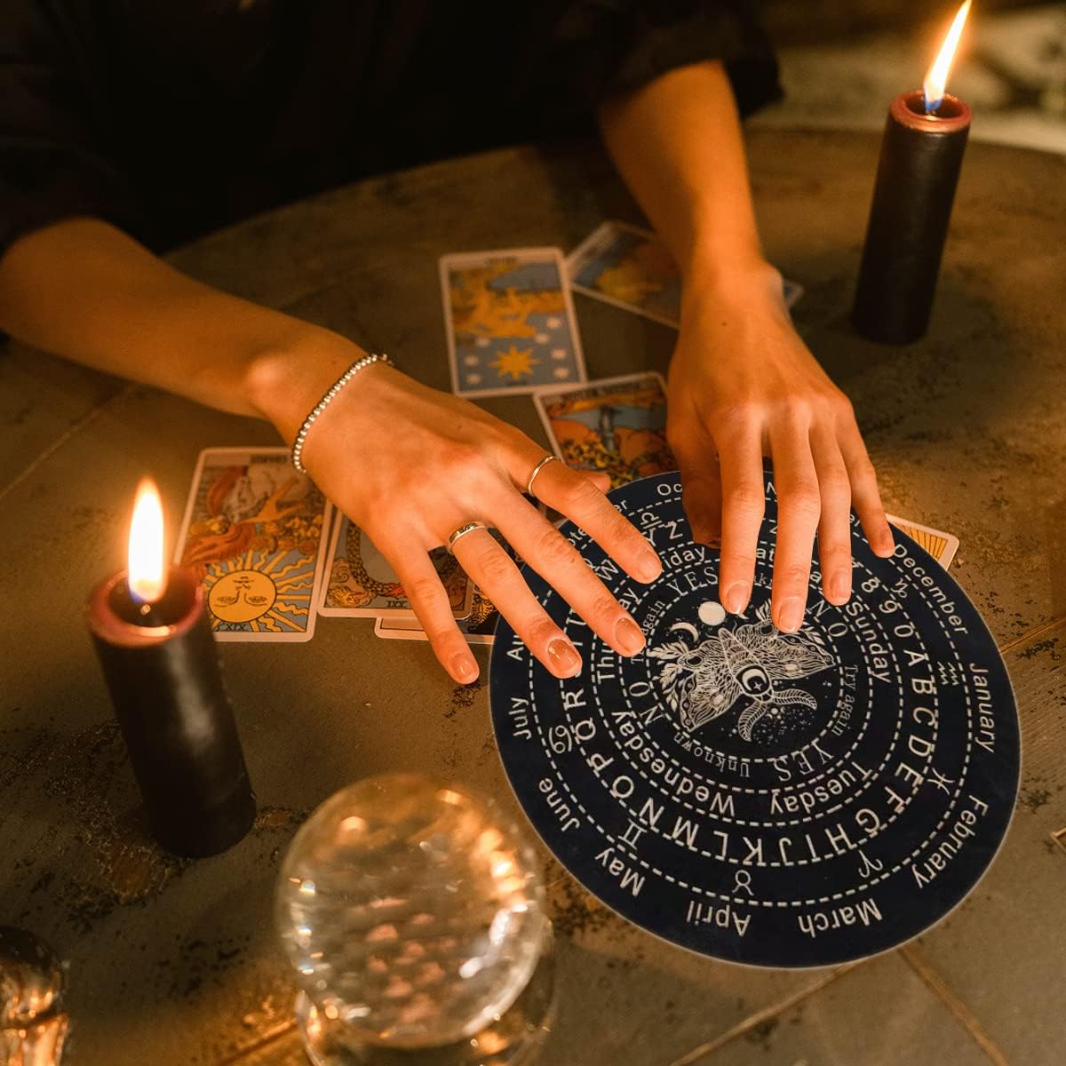 Golgner Wooden Divination, Wooden Pendulum Board Dowsing with Crystal Dowsing, Witchcraft Wiccan Altar Supplies Kit, Wooden Carven Board for Divination Decoration 9.8in - Image 6