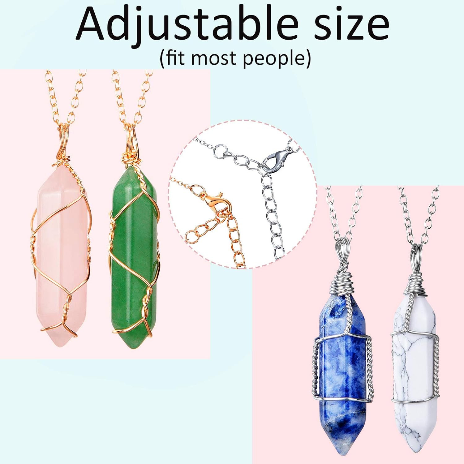 10 Pieces Hexagonal Crystal Pendant Necklace, Natural Quartz Stone Pendant Necklace, Healing Crystal Full Wire Wrap Gemstone Necklace for Women Girls - Image 2