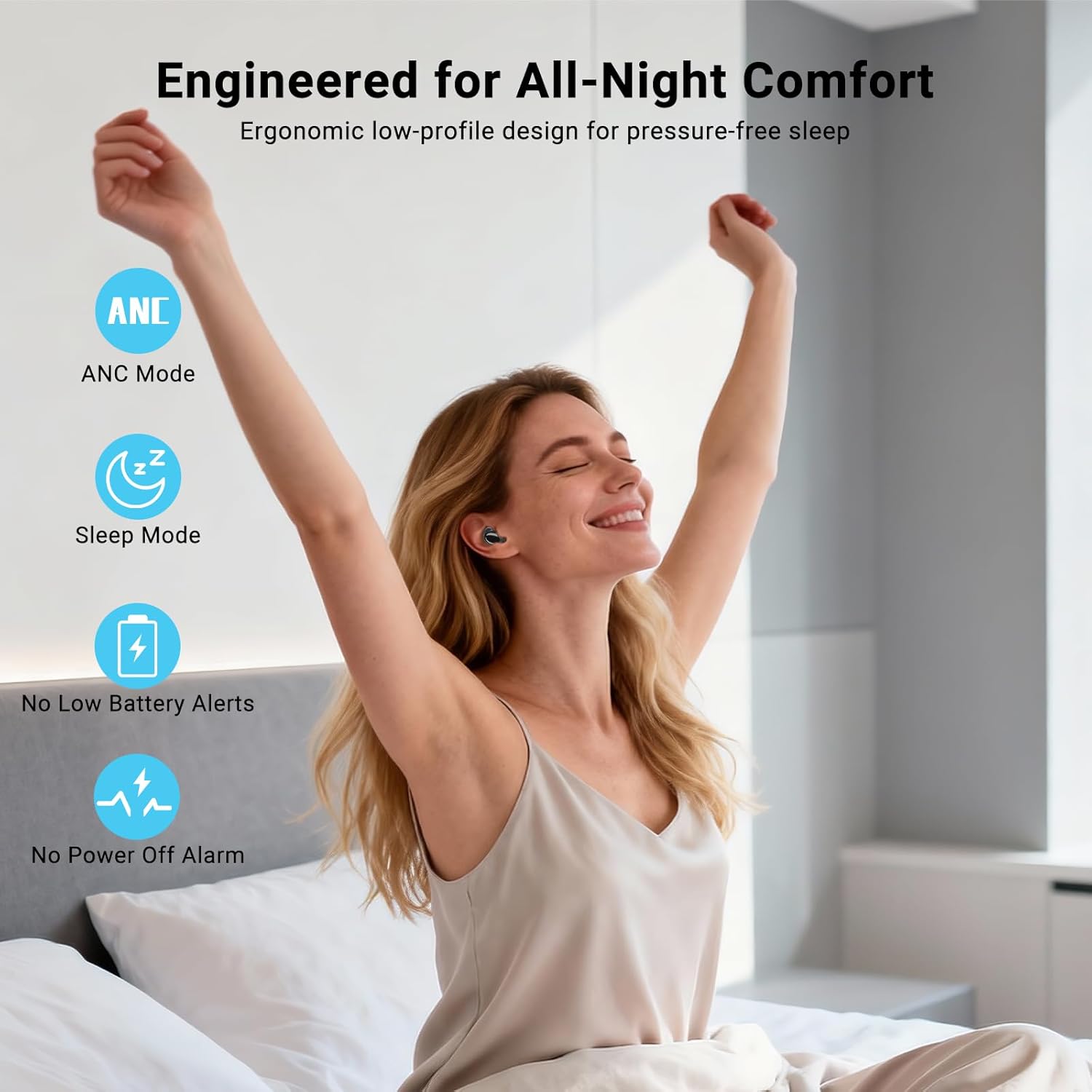 T33 Sleep Earbuds, Bluetooth 6.0 Noise Cancelling Sleep Headphones for Side Sleepers, ANC Up to 98%, Sleep Mode, 48H Playtime, Small Earbuds Comfort Fit for Sleeping, Travel, Work, Glossy Black - Image 6