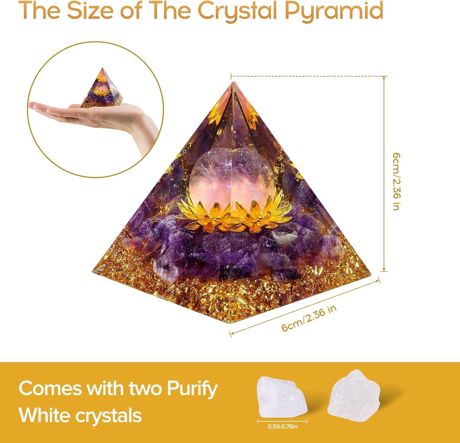 Hopeseed Orgone Crystal Pyramid for Positive Energy, Flower of Life Orgonite Amethyst Healing Crystals Pyramid for Reduce Stress Chakra Healing Meditation Attract Lucky, with 2 White Crystals Stones - Image 2