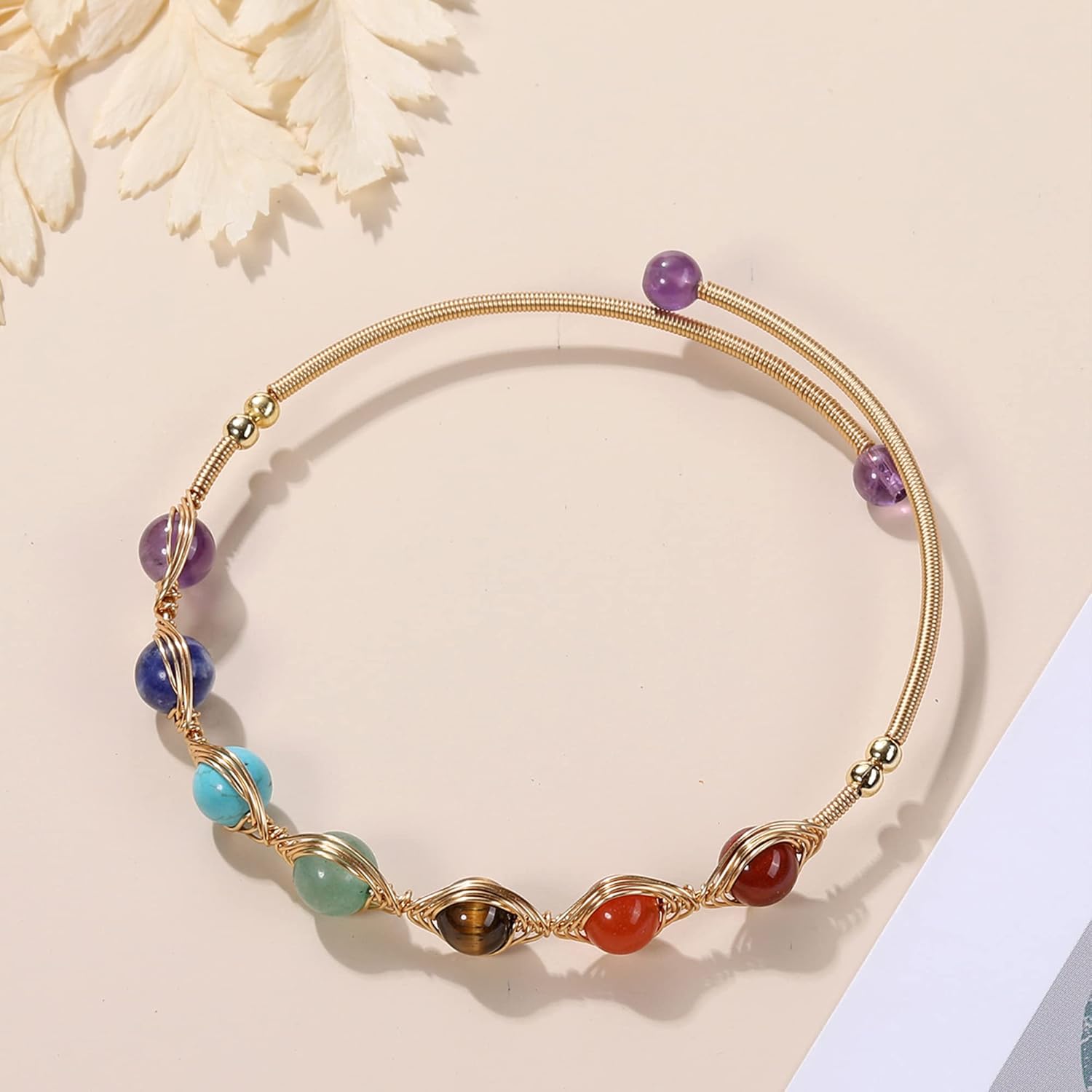 Top Plaza 7 Chakra Bracelet Healing Crystal Stone Bead Ankle Bracelets Adjustable 14K Gold Plated Bracelets for Women Ladies Birthday Gifts Mom Gifts - Image 5