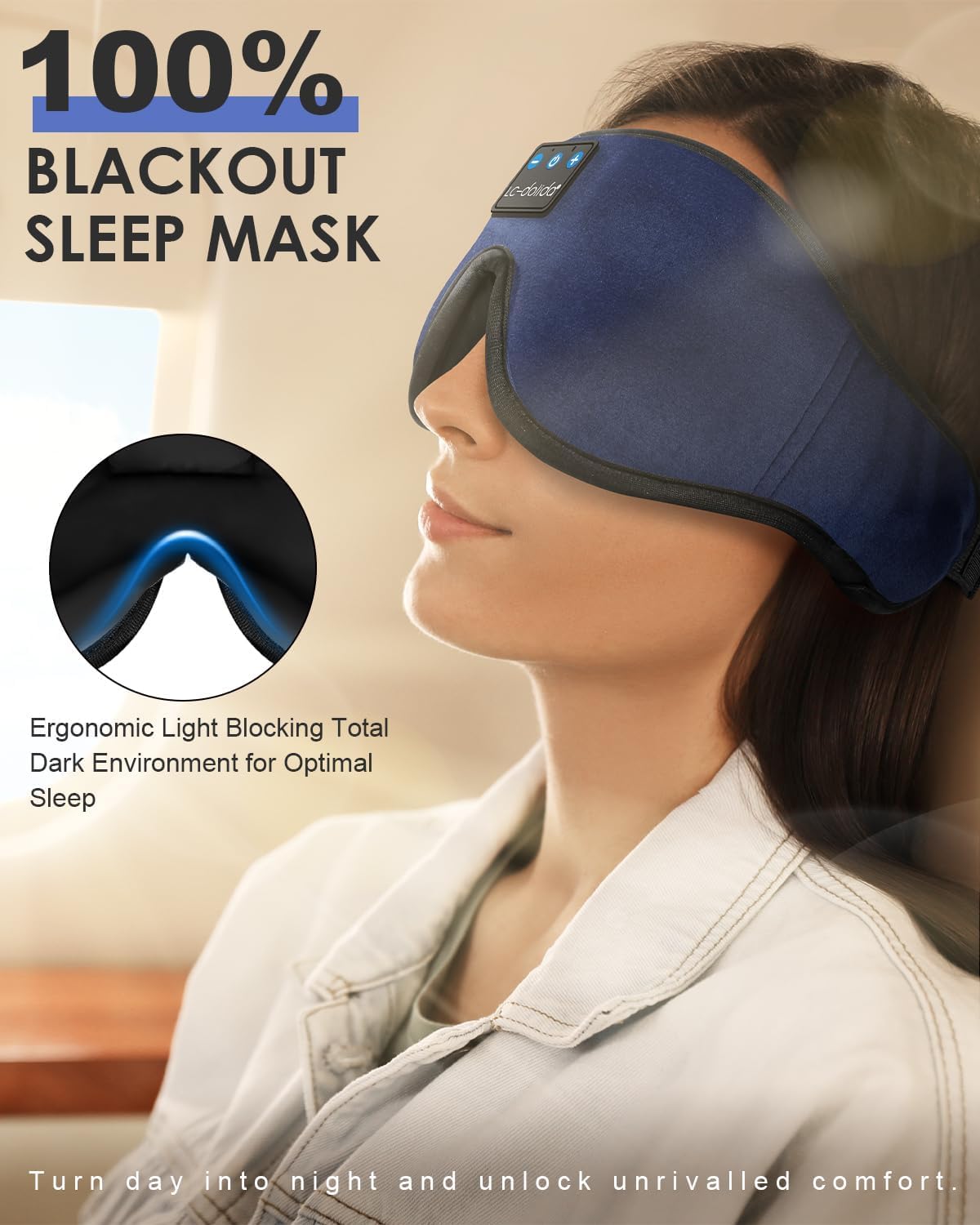LC-dolida Sleep Headphones, Sleep Mask Bluetooth Wireless Music Eye Mask, Sleeping Headphones for Side Sleepers Sleep Mask with Bluetooth Headphones Ultra-Thin Stereo Speakers Perfect for Sleeping - Image 3