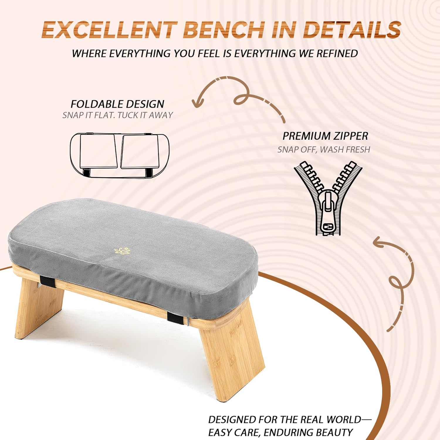 Meditation Bench, Bamboo Meditation Stool, Folding Kneeling Meditation Bench, Seiza Prayer Bench, Prayer Bench with Meditation Cushion, Kneeling Stool(Grey) - Image 4