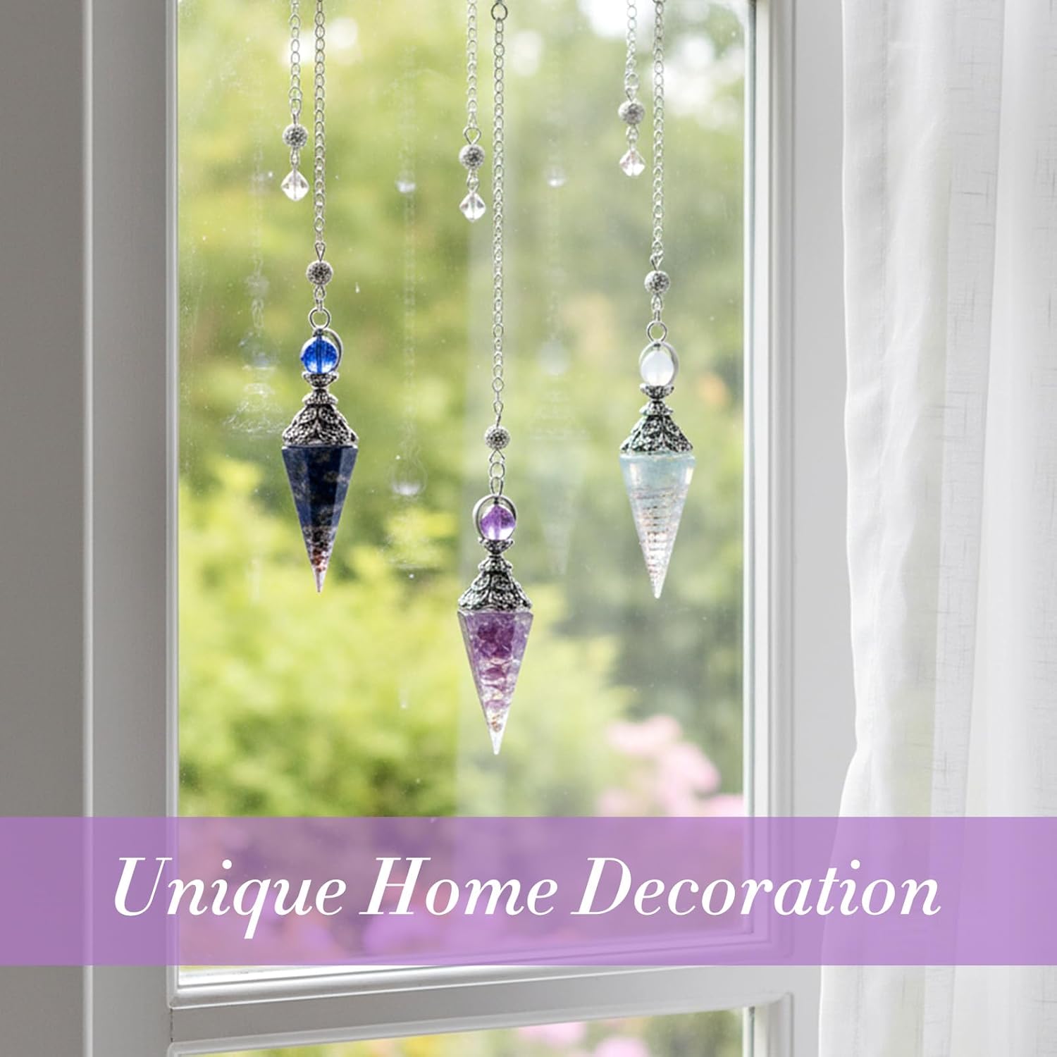Sibba 3Pcs Pendulum Crystal, Healing Crystal Amethyst Aquamarine Lapis Lazuli Pendulums for Witchcraft Supplies and Divination, Spiritual Pointed Crystals for Dowsing, Meditation, Chakra Healing - Image 4