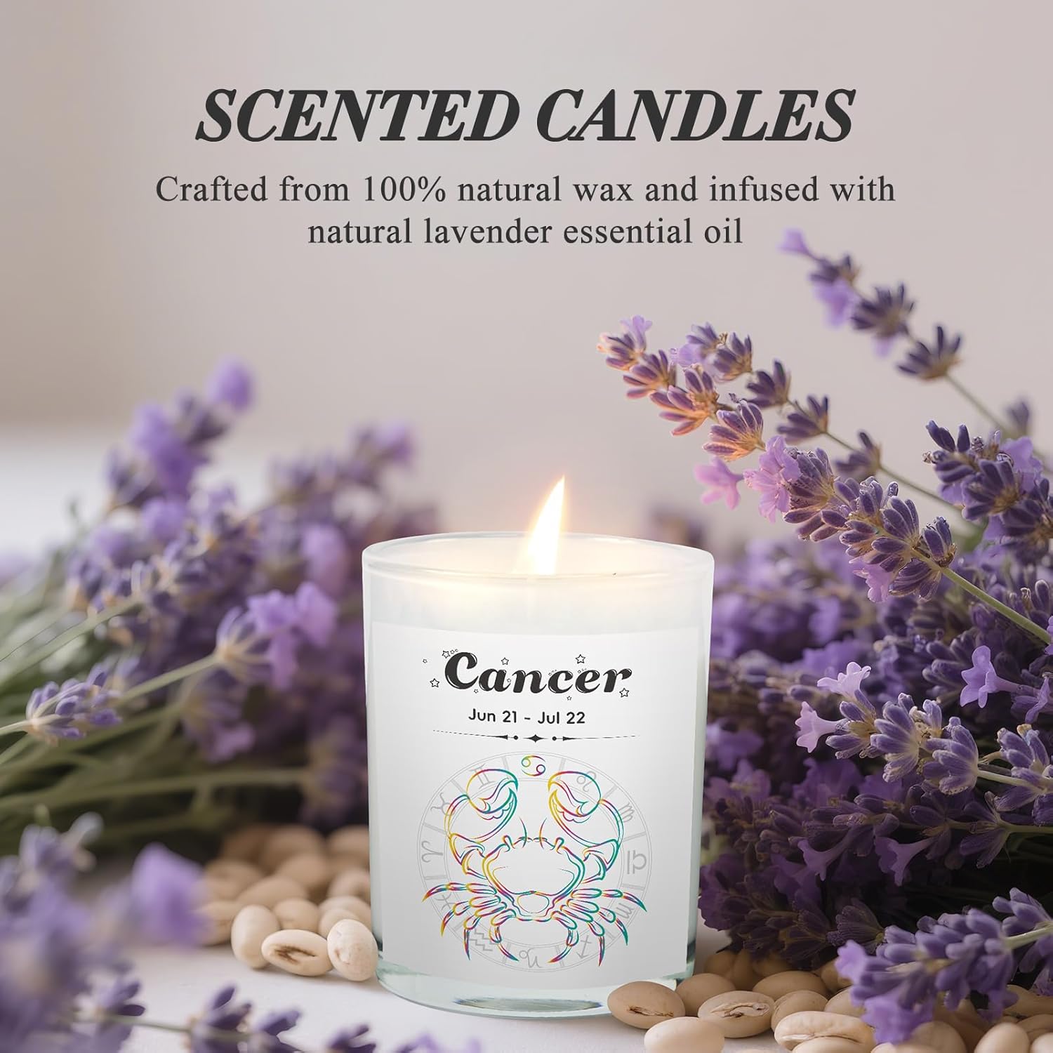 Cancer Gifts for Women, Zodiac Cancer Candle with Healing Crystals, Astrology Birthday Gifts for Women, Mom, Sister, Friends, Meditation, Yoga, Relaxation (7oz) - Image 5