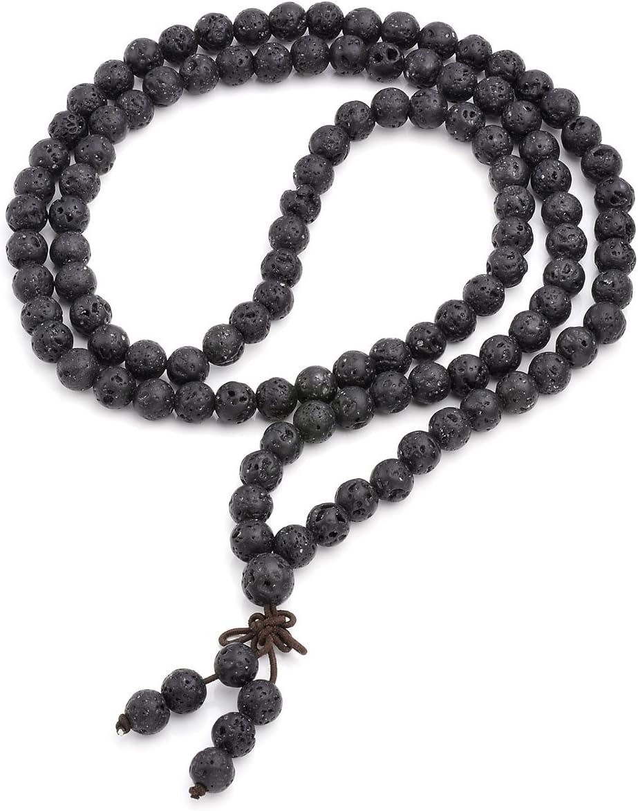 Jovivi 6mm 8mm Natural Lava Rock Stone Healing Gemstone 108 Prayer Beads Tibetan Mala Bracelet Necklace - Image 4