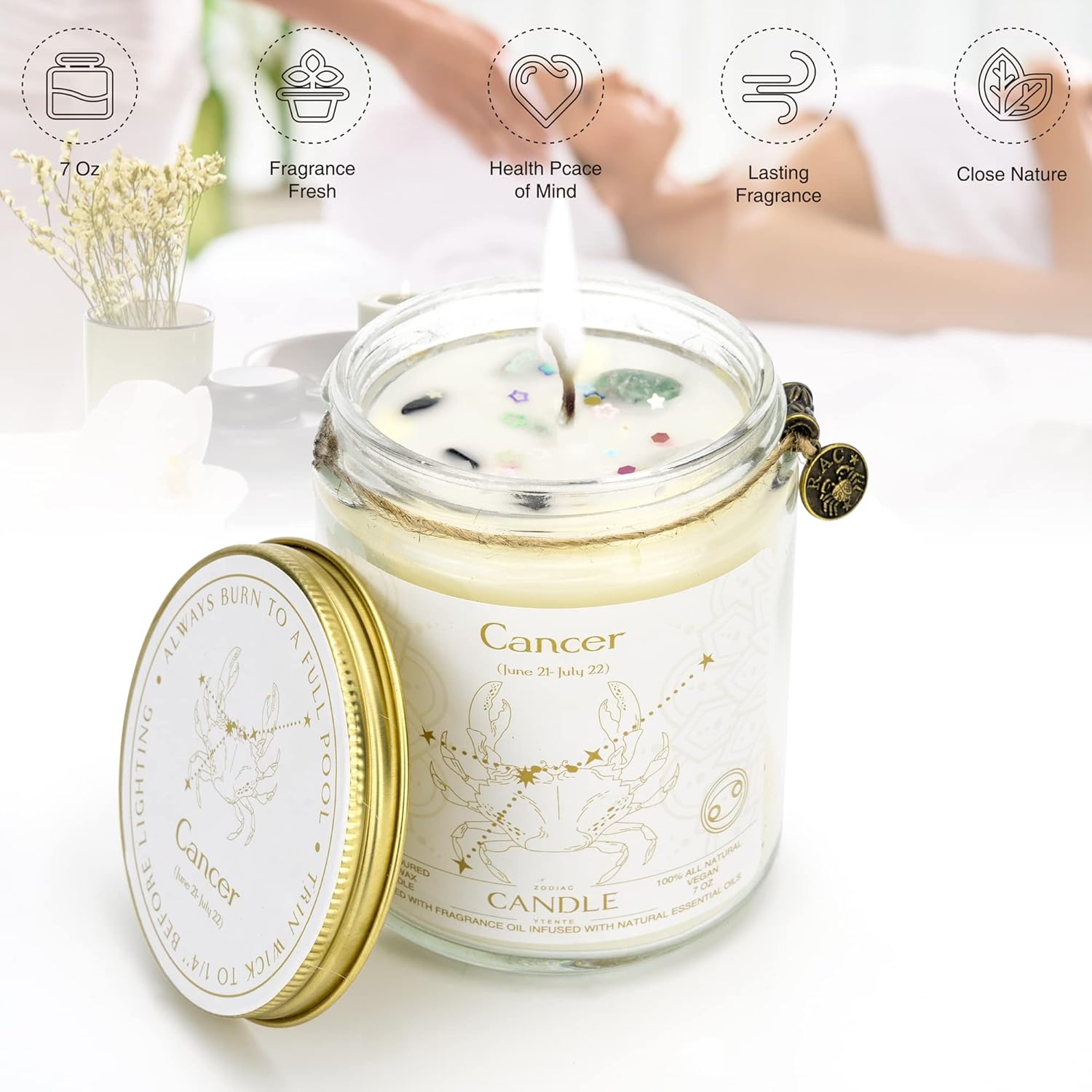 Cancer Candles - Zodiac Sign June-July Birthday Gifts - Scented Crystal Candles - Image 2