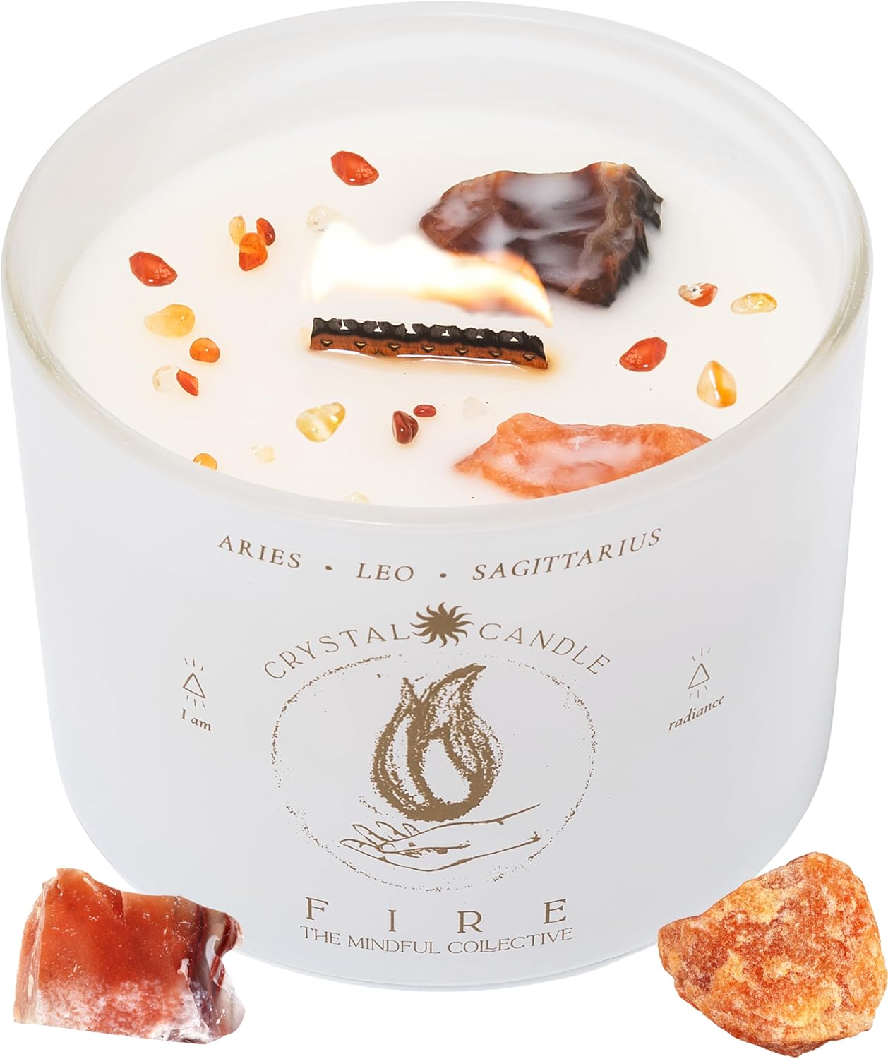 Aries, Leo, Sagittarius Gifts for Women - 12oz Wood Wick Candles that Crackle with Crystals and Healing Stones. Healing Crystal Candles for Women Home Scented. Soy Wax, for Zodiac Birthdate