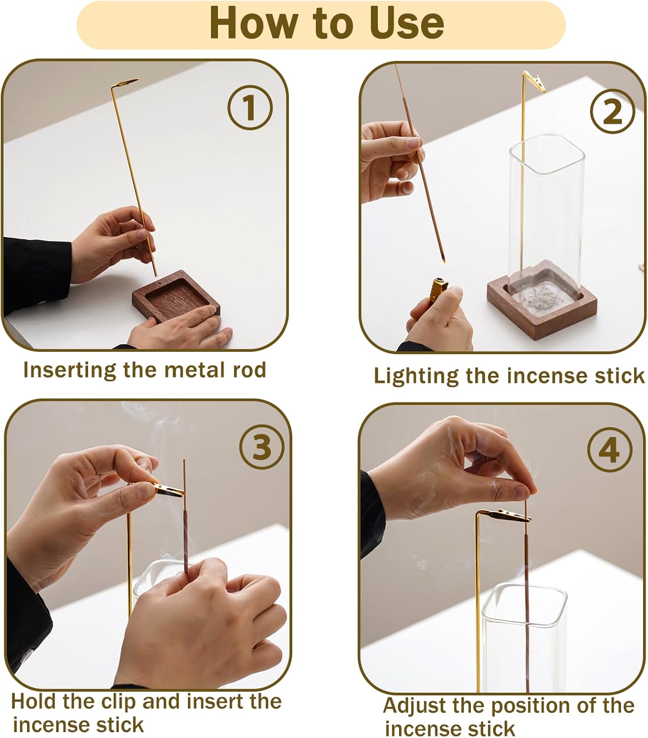 Ceremony Incense Holder, Wooden Incense Holder for Sticks with Glass Ash Catcher, Anti-ash Incense Burner with 20 Incense Sticks and a Ash Brush for Meditation Yoga Spa Room Decor - Image 5