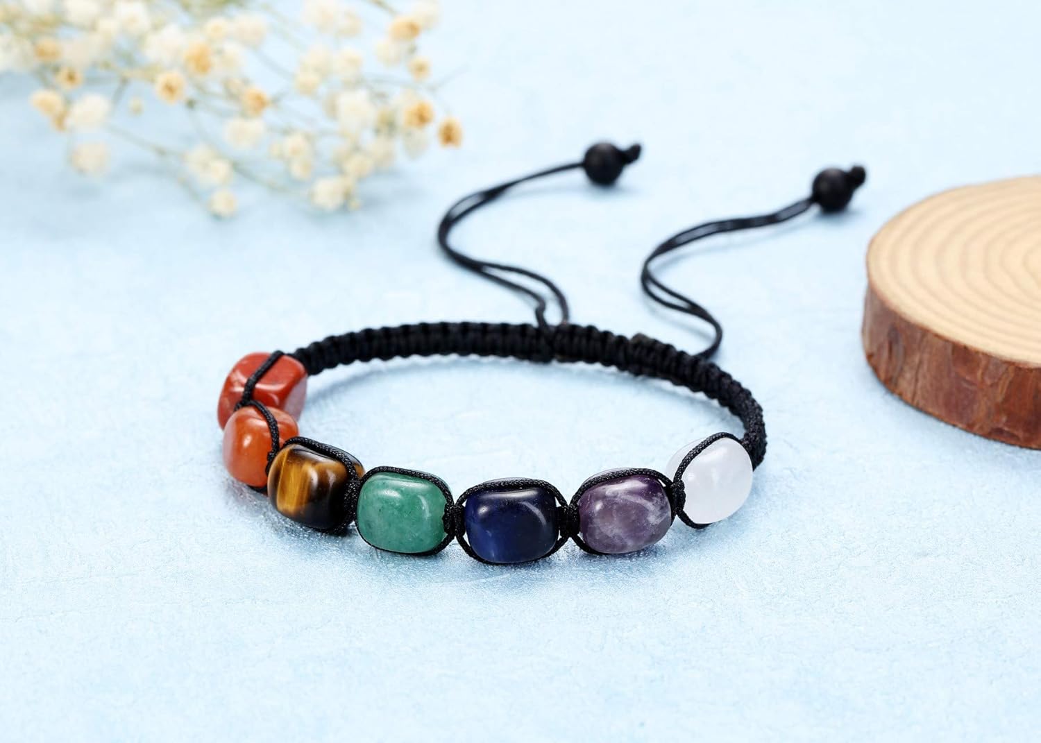 Jovivi 7 Chakra Reiki Healing Crystals Stretch Bracelet Natural Gemstone Energy Balancing Yoga Beads Bracelet for Women Braided Rope/Elastic String - Image 2