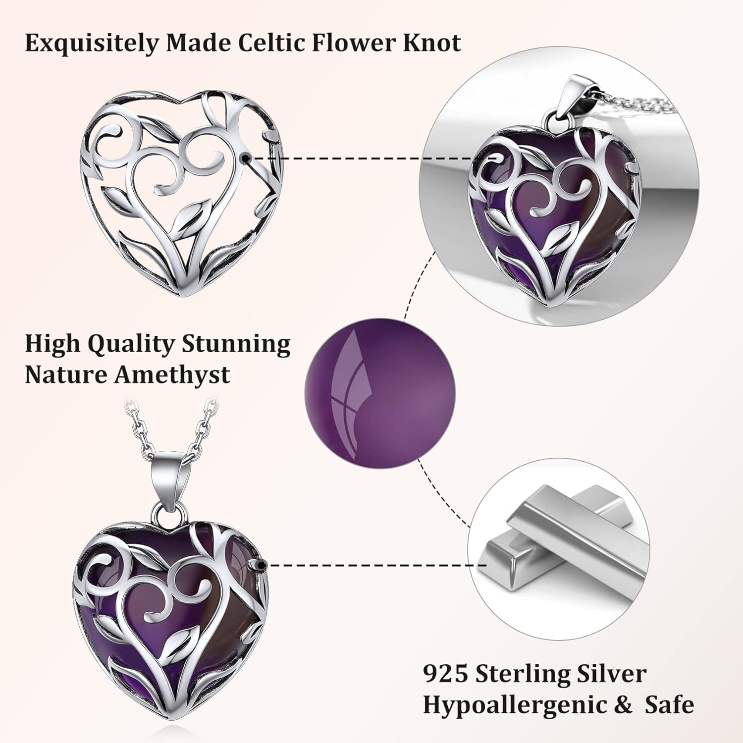 Bestyle Tree of Life Wrapped Healing Crystal Necklaces 12 Month Birthstone Pendant for Women, Crescent/Heart Gemstone Jewelry, Vintage Birthday Gifts/Energy Gift - Image 5