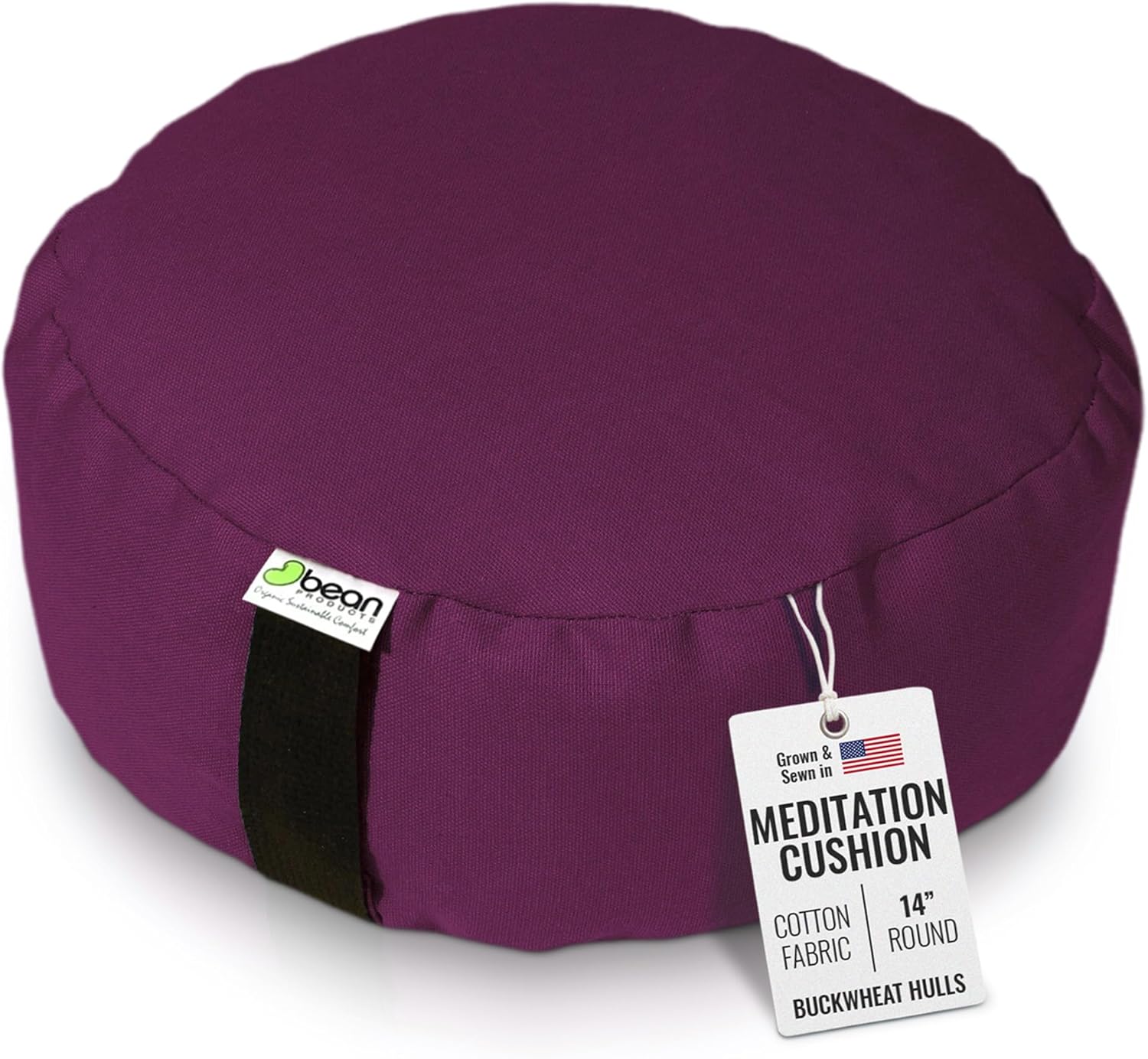 BEAN PRODUCTS Zafu Meditation Pillows for Sitting on Floor, Yoga Cushion, Cotton/Buckwheat fill Yoga Pillow, Zafu Meditation Cushion, Zen Kneeling Prayer Pad- MADE IN USA - 14" ROUND - BURGUNDY
