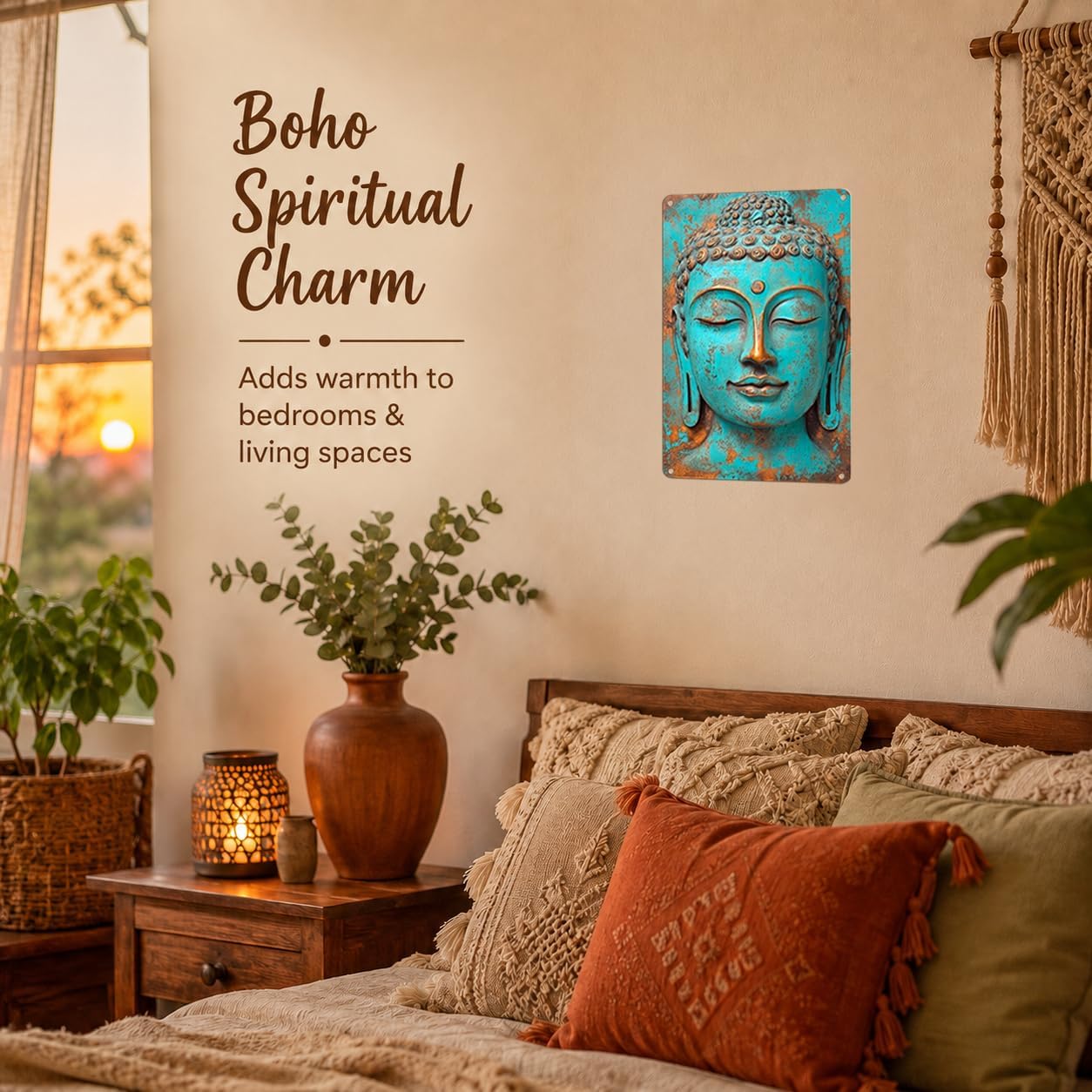 Turquoise Buddha Metal Wall Art, 8x12 Inch Vintage Zen Buddha Aluminum Sign, Rustic Spiritual Decor for Yoga Studio, Meditation Room, Boho Home Accent - Image 4