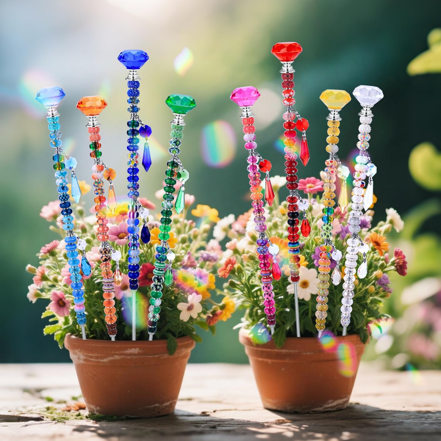 AIPRIDY DIY Crystal Beaded Fairy Wand Garden Stakes Kit, Colorful Decorative Wands with Assembly Guide, 12 or 10 Inch Threaded Rods,Outdoor Garden Decoration Set (238, Rainbow+Diamond Top) - Image 3