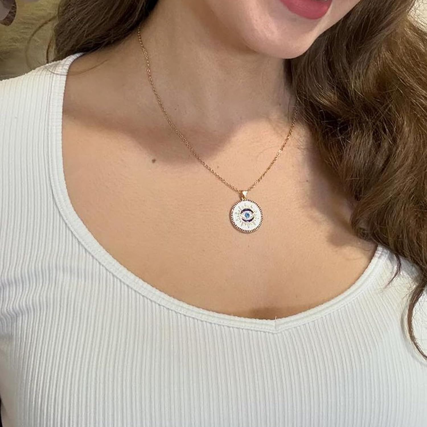 SmileBelle Evil Eye Necklace Rakhi for Sister Gold Protection Ojo Turco | Handmade Evil Eye Jewelry Gold Protection for Women, Ojo Turco Pendant Luck Amulet, Third Nazar Necklace Birthday Gift to Her - Image 2