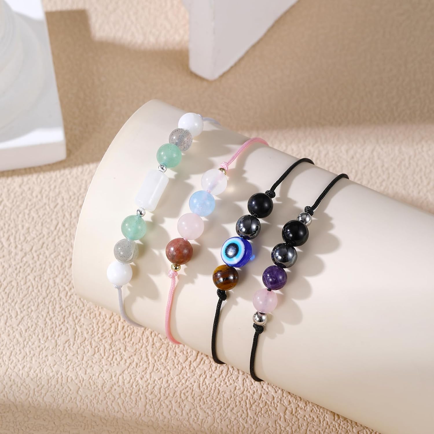 Triple Threat Protection Anxiety Relief New Beginnings Gifts for Women Men, Natural Healing Crystal Bracelet Evil Eye Moonstone Tourmaline Amethyst Jewelry for Family Friends Coworker - Image 6