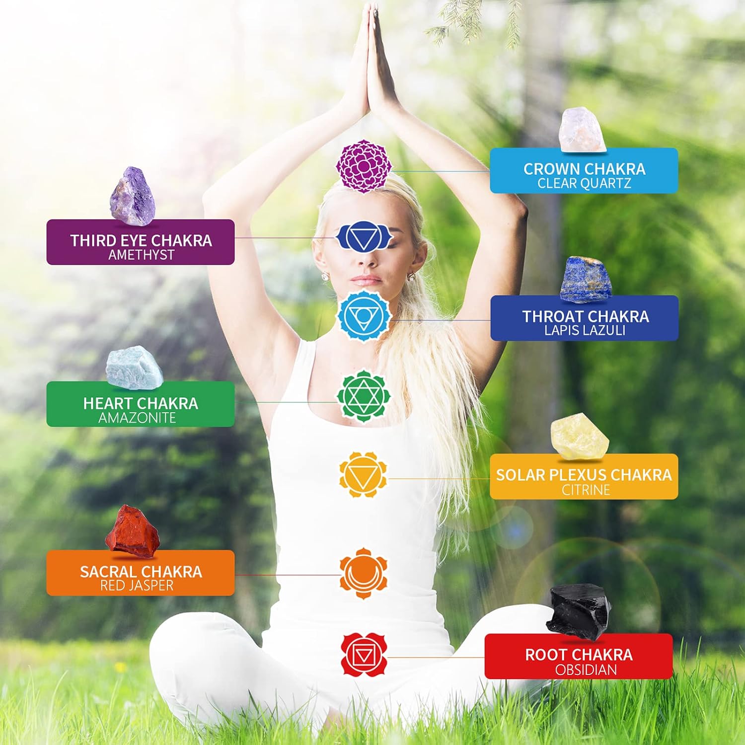 AOOVOO 17Pcs Crystals and Healing Stones, 14Pcs Real Raw Chakra Stones Set, Selenite Charging Plate, Amethyst Necklace, Rose Quartz, Mothers Day Gifts, Gift Box, Guide for Beginners, Collection, Meditation, Yoga - Image 2