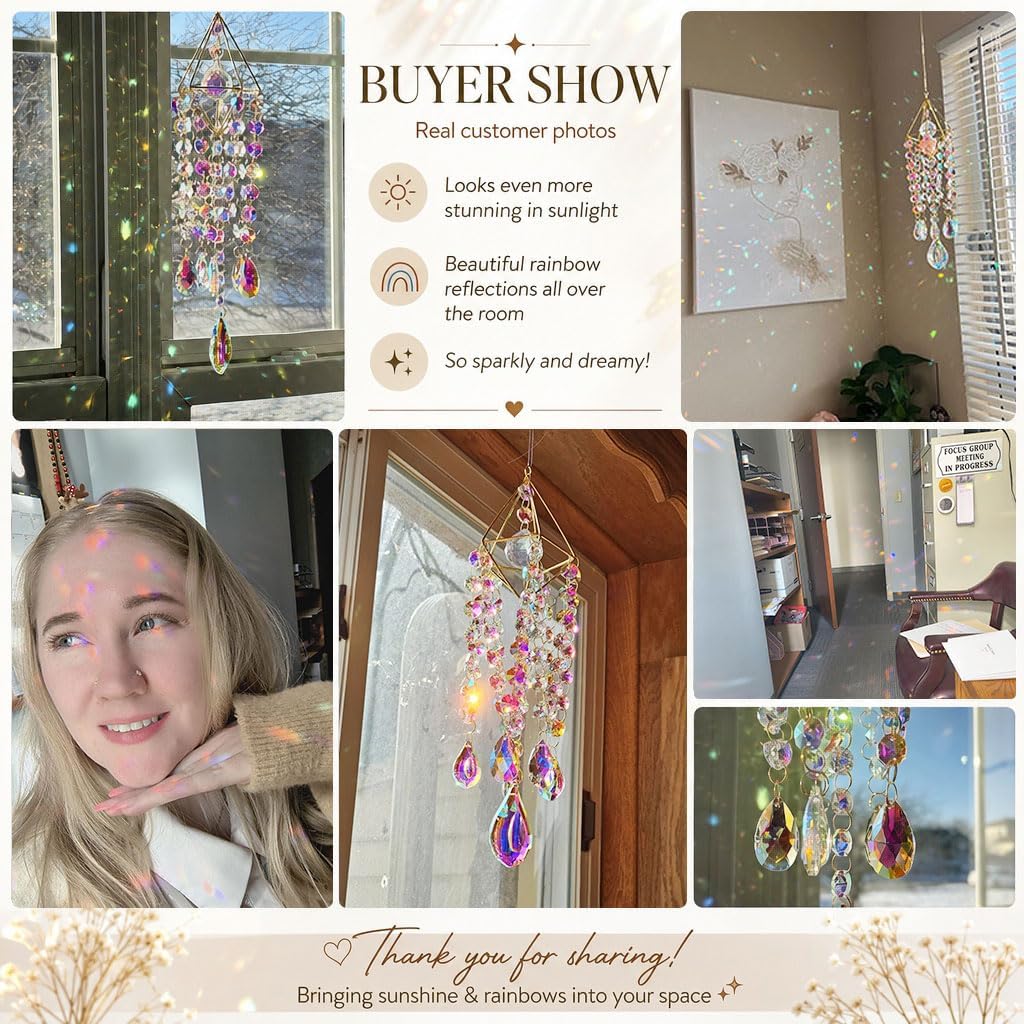 HDCRYSTALGIFTS Crystal Suncatchers for Window Hanging Glass Wind Chime Style Garden Sun Catchers with Crystals Prisms Rainbow Maker Indoor Outdoor Decor Handmade Gold Plated - Image 8
