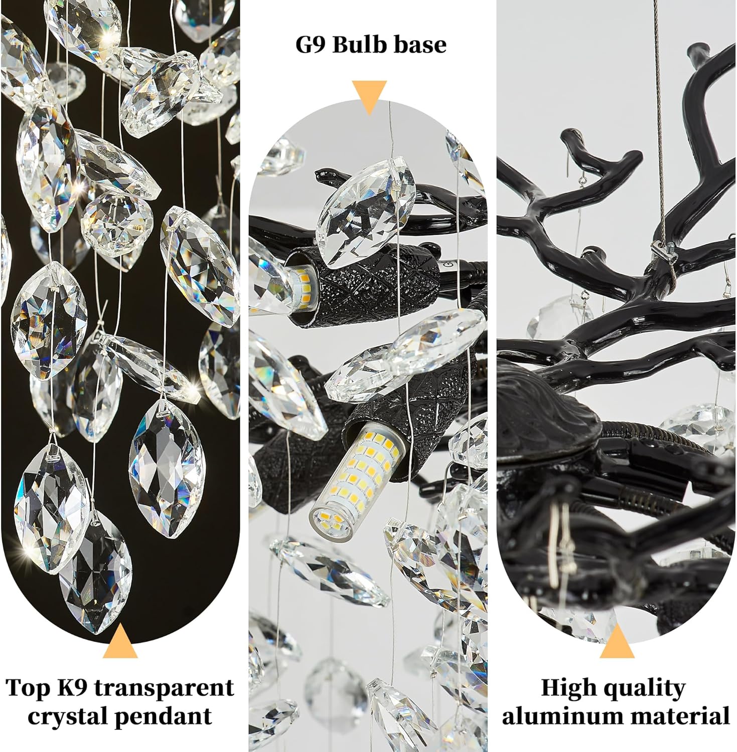 Modern Tree Branch Chandelier 31.5" Black Crystal Chandelier 10-Light Contemporary Pendant Lighting Luxury K9 Clear Crystal Dining Room Chandeliers for Staircase Living Room Kitchen Bedroom - Image 4
