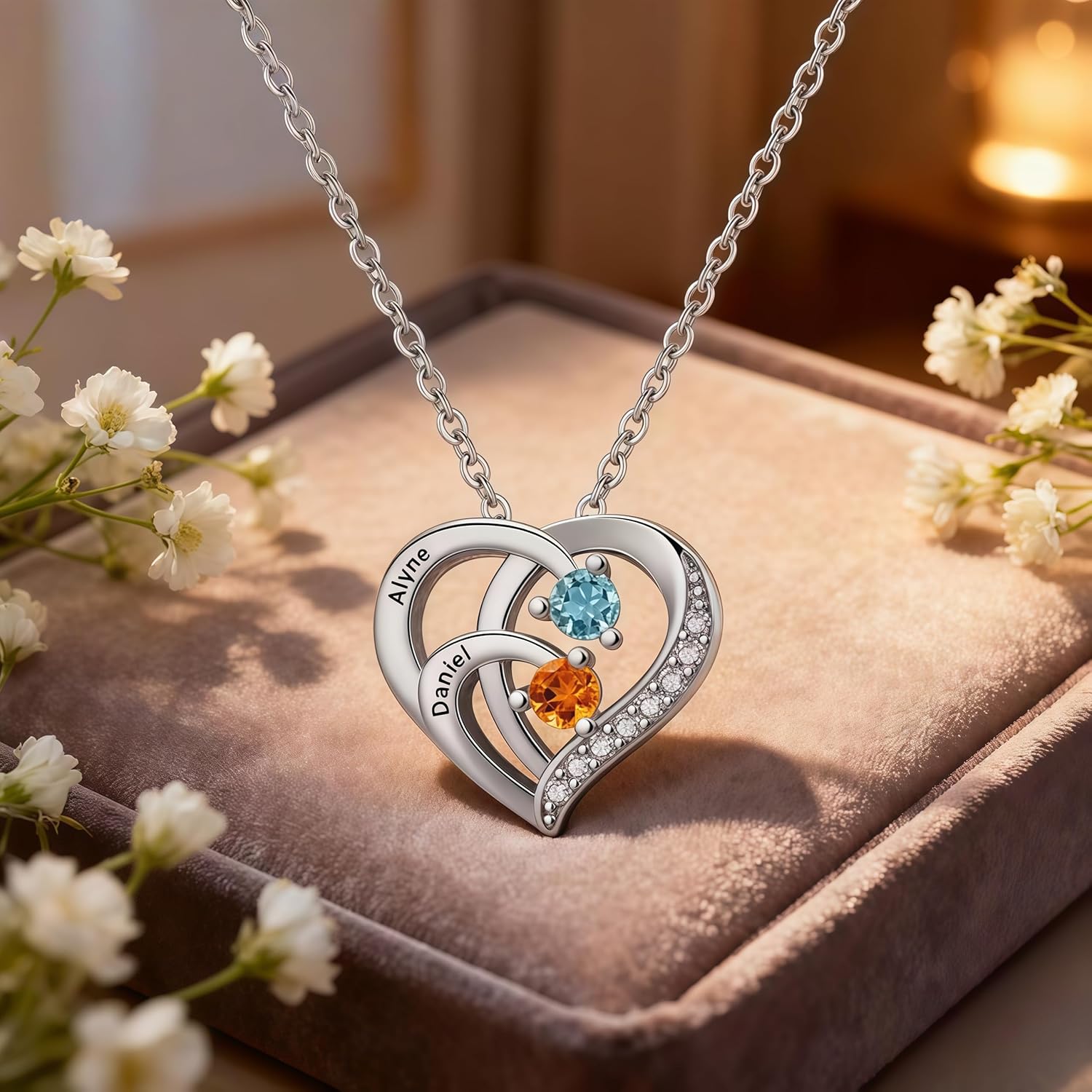 Personalized Name Mothers Necklace with 2-6 Birthstones 925 Sterling Silver Necklace for Women Mothers Day Christmas Gift for Mom Wife Grandma - Image 4