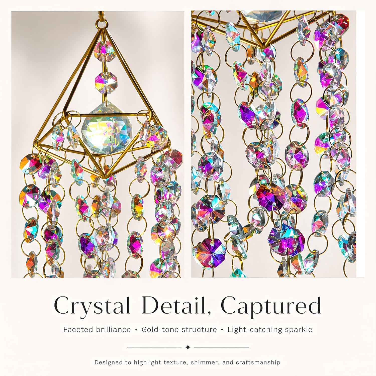 HDCRYSTALGIFTS Crystal Suncatchers for Window Hanging Glass Wind Chime Style Garden Sun Catchers with Crystals Prisms Rainbow Maker Indoor Outdoor Decor Handmade Gold Plated - Image 7