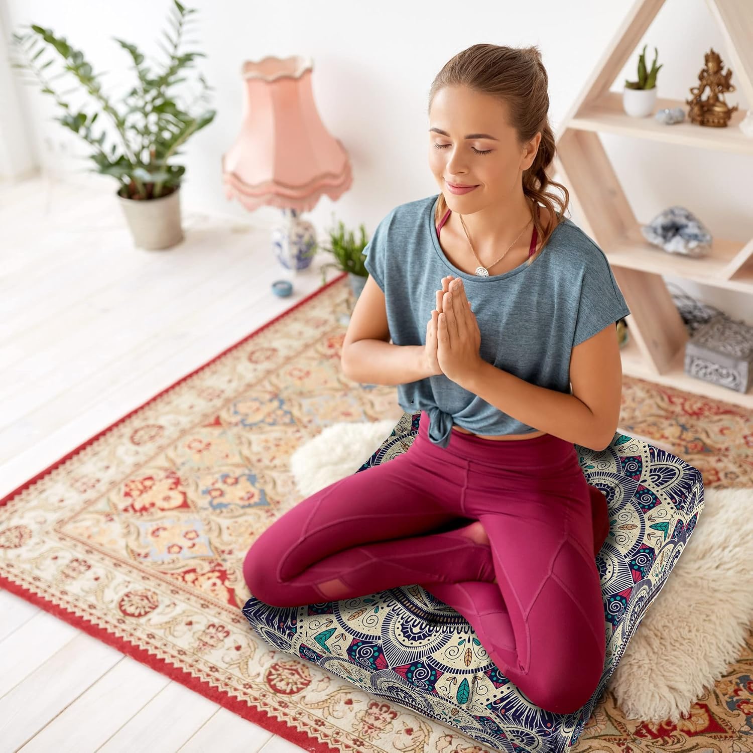 Mandala Meditation Cushion, Boho Meditation Mat, Meditation Pillows For Sitting on Floor, Cushions for Sitting in Home and Outdoor, Square Floor Pillow Cushion Seating for Yoga Accessories 22'' x 22'' - Image 2