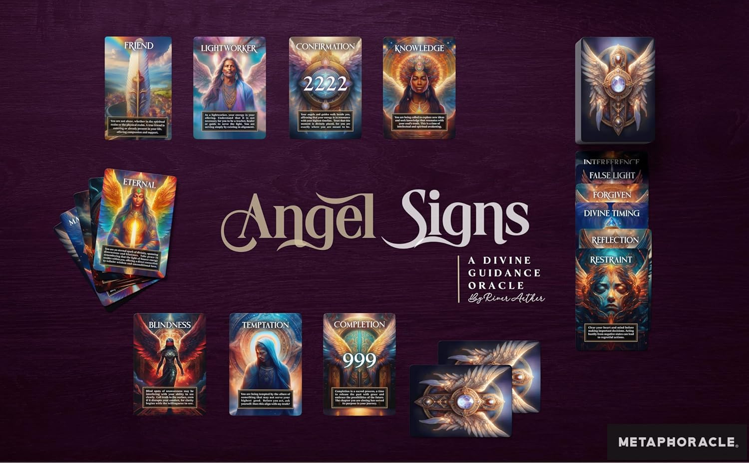 Angel Signs: A Divine Guidance Oracle with Angel Numbers by River Aether - Deck of 66 Inspirational Angelic Tarot Oracle Cards with Keywords and Meanings on Them - Image 4