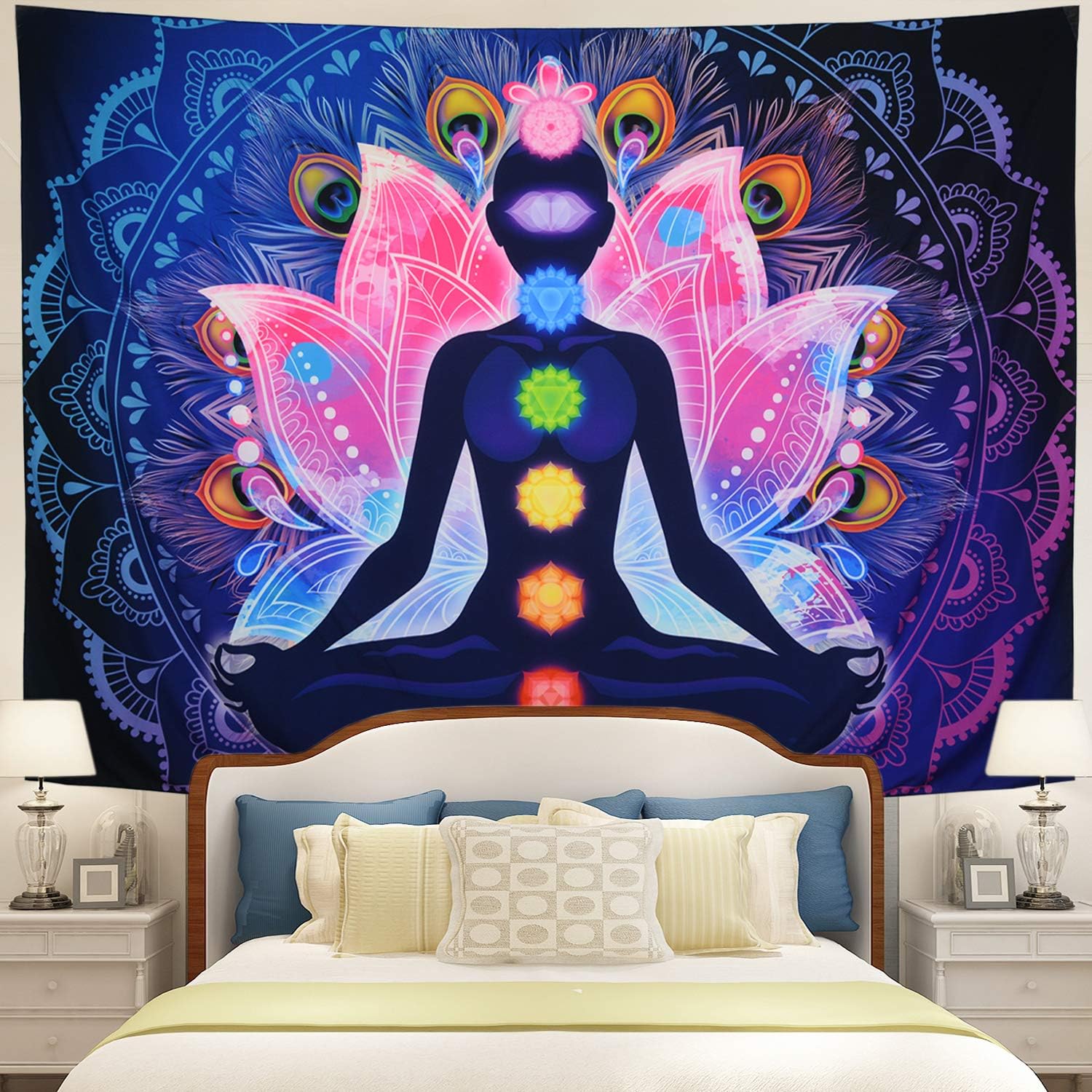Maccyafst Seven Chakra Yoga Meditation Wall Hanging - Colorful Mandala Indian Hippie Chakra Tapestry for Studio Room (H51.2 W59.1) - Image 2