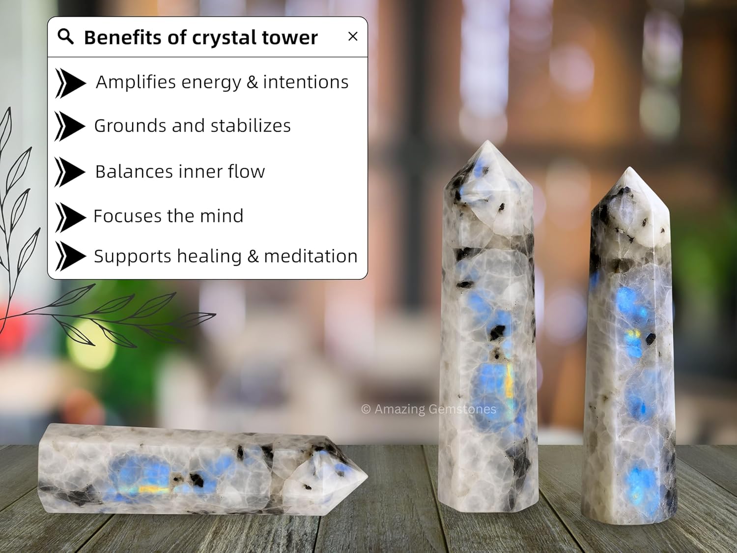 Amazing Gemstone Rainbow Moonstone Crystal Towers - Natural Healing Crystal Point Obelisk for Reiki Healing and Crystal Grid (3" to 4" INCH) - Image 6