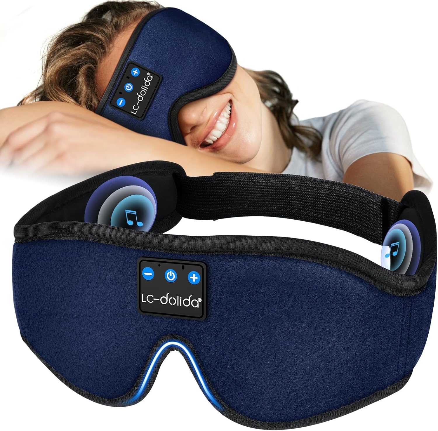 LC-dolida Sleep Headphones, Sleep Mask Bluetooth Wireless Music Eye Mask, Sleeping Headphones for Side Sleepers Sleep Mask with Bluetooth Headphones Ultra-Thin Stereo Speakers Perfect for Sleeping - Image 8