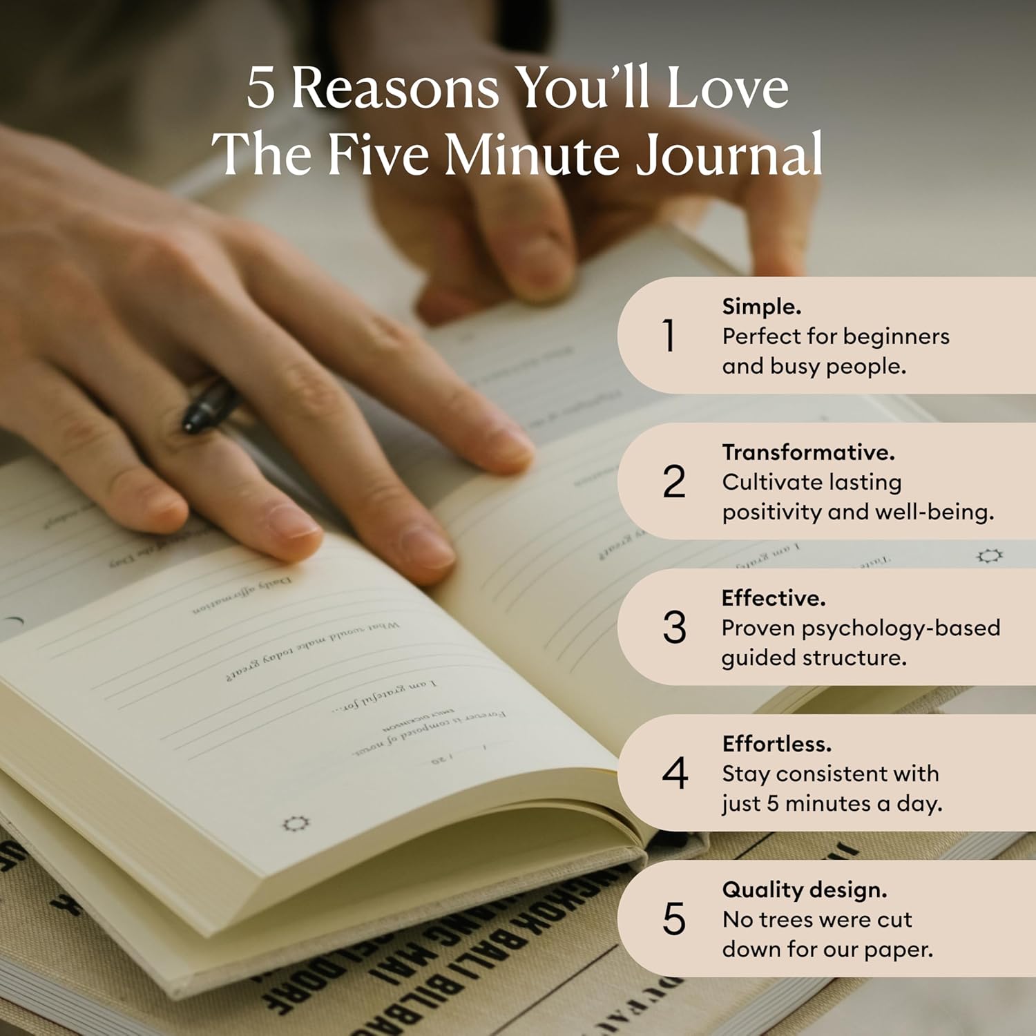 Intelligent Change The Five Minute Journal - Original Daily Gratitude Journal for Women & Men - Mindfulness, Happiness & Daily Reflection - Undated Planner - Affirmation Journal - Gifts for Women - Image 3
