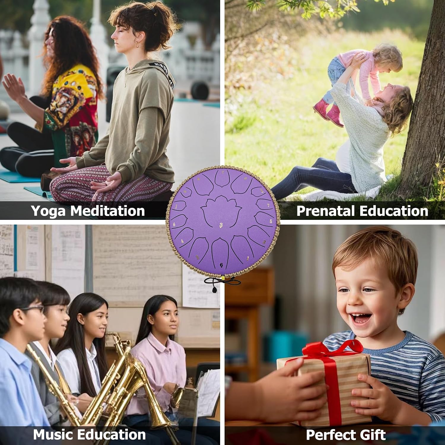 BETESINE 13-Inch 15-Note Steel Tongue Drum, C Major, Violet | Beginner set with mallets, music book, note labels and carrying bag for practice, meditation, yoga and gifting - Image 5