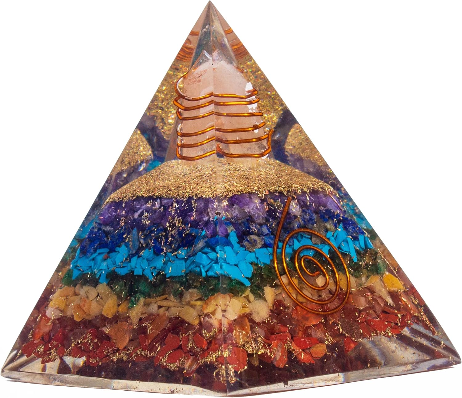 7 Chakra Orgonite Pyramid for Energy Generator Crystal Pyramid for Balancing Energy, Spiritual Alignment | Handmade Orgonite pyramids with Copper Coil and Crystal Quartz for Chakra Protection)