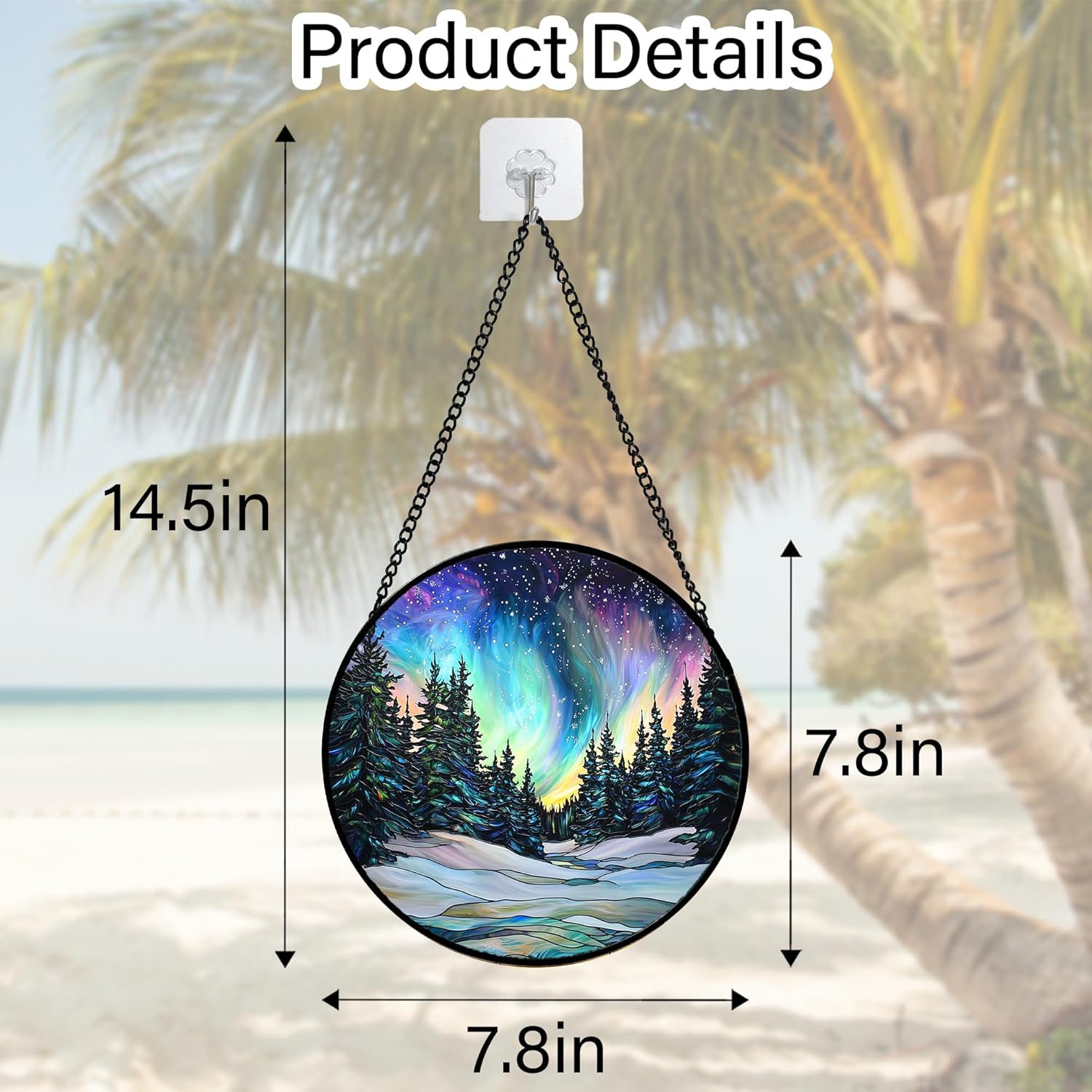 DASTOLL Stained Glass Window Hanging, Aurora Landscape Sun Catchers Glass Panel Green Trees Suncatcher Decor for Birthday for Women, Men, Wife, Aunt, and Mom 7.8 in - Image 7