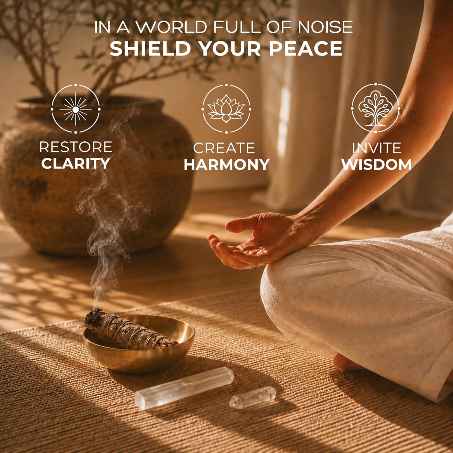 Anima Premium Energy Cleansing Set – White Sage Smudge Sticks, Palo Santo Sticks, Clear Quartz & Selenite Crystal with Smudge Bowl for Crystals & Home Cleansing, Meditation & Manifestation - Image 4